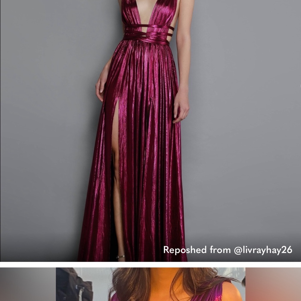 Bronx and Banco Metallic Burgundy Red Plunge Maxi Dress - Picture 4 of 5